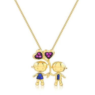 Imagem de Pingente Dois Meninos Com Balões Com Pedras De Zircônias - Radhau Joia
