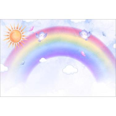 Imagem de Painel de Tecido Sublimado Passarinhos Aquarela Paisagem Arco Íris - F