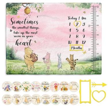 Imagem de Winnie Quotes Cobertor Marco para Bebês, Cobertor de Bebê Rosa Gráfico de Crescimento, Cobertor The Pooh Milestone, Decoração de Fundo de Fotografia de Recém-nascido, com 8 peças, Cartolina de Natal