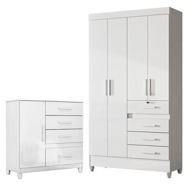 Imagem de Guarda Roupa Infantil Sobral e Cômoda Vênus com pés Branco Flex  Moval