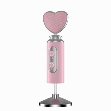 Imagem de Nuoxiange Microfone de mesa de coração, microfone rosa apontado para coração, Plug and Play USB para jogos ao vivo no PC, Twitch, YouTube, chat online.