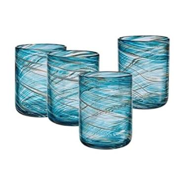 Imagem de Mikasa Color Swirl Rocks Double Old Fashioned Glasses, conjunto de 4, azul