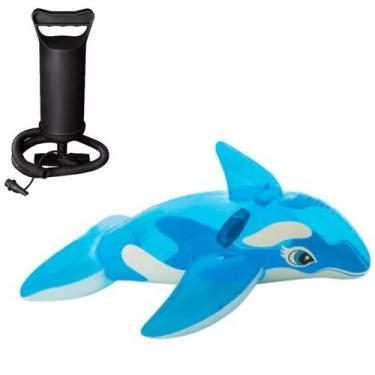 Imagem de Bóia bote inflável intex baleia infantil alças bomba manual, Azul