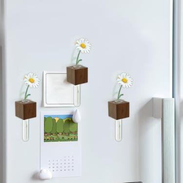 Imagem de KTZCTPCA 8 peças de vaso de madeira com ímã de geladeira, mini estação de propagação de plantas de vidro magnético, vaso decorativo de parede, vaso de flores de janela de madeira, suporte de vaso de