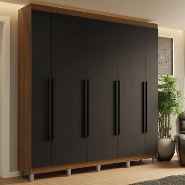 Imagem de Guarda-Roupa Casal com Pés 8 Portas Batentes Rustic/Preto/Preto Saturno Madesa