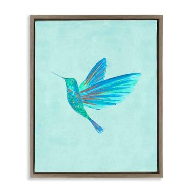 Imagem de Stupell Industries Arte de parede em tela flutuante com moldura marrom beija-flor azul, design de Camila Juncos, 53 x 43 cm