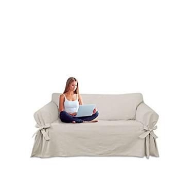 Imagem de Capa para Sofá de 4 lugares até 2,50m em Brim Peletizado Elegante Algodão Sala Confortável Macia Sala Decor Cor:Crua