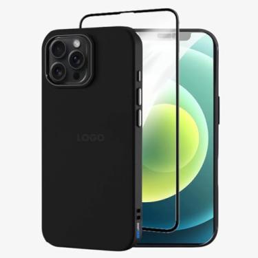 Imagem de Kit Capa Capinha Case Proteção Premium Preta Anti Impactos + Película de Vidro 3d (iPhone 12/12 Pro)