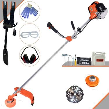 Imagem de Roçadeira Cortador de Grama Lateral À Gasolina Terra GR520XP 52cc 2,5HP de Potência Alta Rotação Completa Com Carretel + Faca 40 Dentes de Vídea + EPI