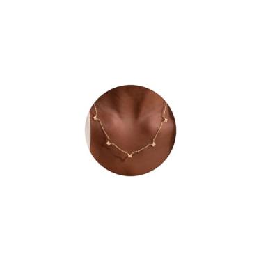 Imagem de VRIUA Colares femininos - Colar de corrente delicada banhado a ouro 14K com cinco pingentes: diamante, laço, floco de neve, cruz, flor, trevo, borboleta, coração, estrela de Davi e joia moderna