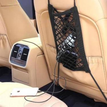 Imagem de Organizador para Carro, Rede Porta-Objetos de Banco | Impede Crianças e Pets de Pularem Para Frente | Acessório Universal Multifuncional de Viagem - 29x25cm com Ganchos – Ideal para Motos Uber e Táxi