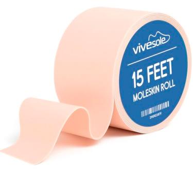 Imagem de ViveSole Rolo de enchimento Moleskin (5 cm x 5 jardas) - Fita de prevenção de bolhas - Proteção de almofada para pés, calcanhares, dedos dos pés, calos - adesivo antibolhas grande almofada - cura dos