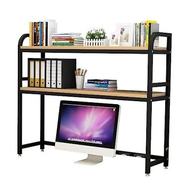 Imagem de Estante de mesa de mesa Rack de organização de estante de mesa - estante de mesa de computador de madeira e metal, prateleira organizadora de mesa, estante de mesa de 2 níveis, prateleira de exibição
