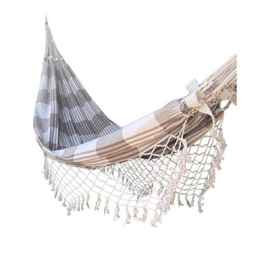 Imagem de Conforto em Rede de Dormir para Casal - Rede de Algodão Natural para Lazer e Descanso(Cru com caramelo xadrez)