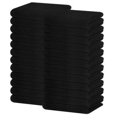 Imagem de Homaxy Toalha de prato de cozinha 100% algodão, tecido waffle, toalha de limpeza de secagem rápida ultra macia, 33 x 71 cm, pacote com 24, preto