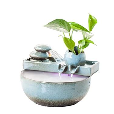 Imagem de XFNVXC Fonte decorativa para uso interno, fonte de mesa, enfeite de água corrente para casa, interior, fonte de cerâmica para escritório, decoração de mesa, fonte de jardim ornamental para casa