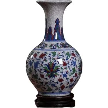 Imagem de AKALNNB Vasos de porcelana azul e branco, vaso antigo, porcelana chinesa azul e branca para sala de estar, decoração de estudo, vaso de flores de cerâmica - 31 cm x 12 cm