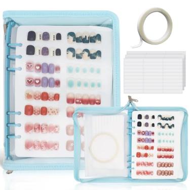 Imagem de KEIFIN Pasta organizadora de armazenamento de unhas com 8 páginas de inserção – Tamanho A5 reutilizável para colecionar amostras de unhas falsas para livros e exibição colorida, recipiente com fita