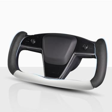 Imagem de Capa de volante para volante Tesla Yoke, capa de volante de carro para acessórios Tesla Model S/Model X (preto branco)