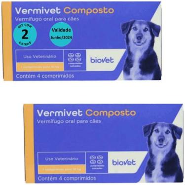 Imagem de Kit Vermivet Composto Biovet 600mg com 4 Comprimidos Com 2 unidades