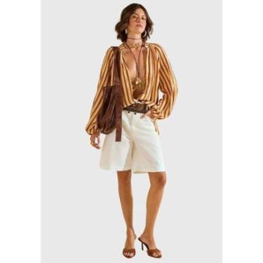 Imagem de Blusa Solta Decote V Manga 7 Oitavos Morena Rosa-Feminino