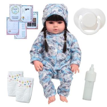 Imagem de Boneca Bebê Reborn Morena Olhos Castanhos Roupa Unicórnio - Cegonha Re