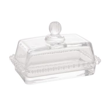 Imagem de Manteigueira de Cristal C/Tampa Pearl Bolinha Transparente 17x10cm Wolff