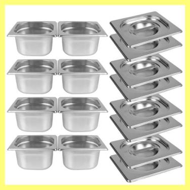 Imagem de Kit de 8 Cubas Gastronômicas Com Tampa Buffet Inox 1/6 100mm - Zepper