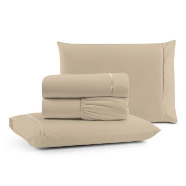 Imagem de Jogo de Lençol Luiza Queen 4 Pçs Percal 100% Algodão 180 Fios Ponto Palito - Avelã