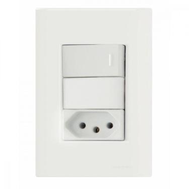 Imagem de Conjunto 4x2 com 1 Interruptor Simples 10 A 250 V e 1 Tomada 2P+T 10 A 250 V Tramontina Giz Branco
