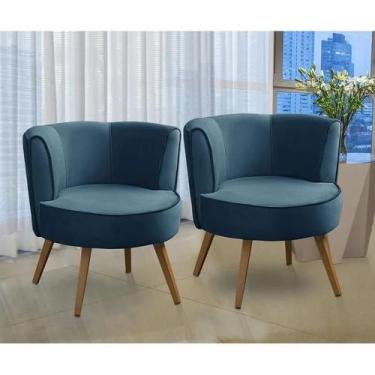 Imagem de Kit 2 Poltronas Para Sala Decorativa Bela Suede Azul Mirra Decor
