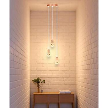 Imagem de Pendente Luminária Lustre Base Tripla Fio Regulável Industrial Aramado