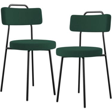 Imagem de Kit 02 Cadeiras Decorativas Estofada Para Sala De Jantar Barcelona L02 Bouclê Verde - Lyam Decor