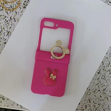 Imagem de Coelho coelho glitter urso anel sólido branco caso para samsung galaxy z flip 3 4 5g z flip5 flip4 zflip5 capa traseira, k, para z flip 3