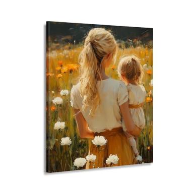 Imagem de Decoração de parede em tela Family Love - Impressão de pintura de mãe e filho, presente de dia das mães com buquê floral, arte para casa, decoração de quarto (arte 8 cm x 71 cm sem moldura)