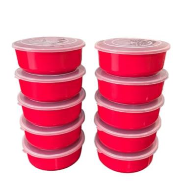 Imagem de Kit 10 Potes Vasilha Redondo 600ML - Cozinha- Marmita Organizadoras de Alimentos (10 Potes 600ml Vermelho)
