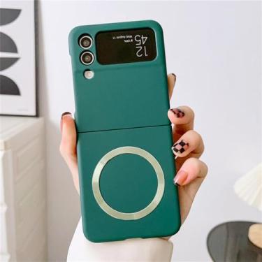 Imagem de Capa líquida de luxo para Samsung Galaxy Z Flip 3 4 5 5G Z Flip5 Zflip4 Fold 5 Capa magnética de carga sem fio, verde escuro, para Samsung Z Fold 3