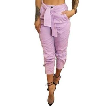 Imagem de Calça Feminina Jeans Jogger Lavanda Cós Alto Faixa Embutida-Feminino