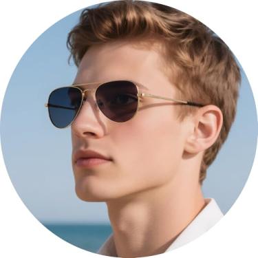 Imagem de Óculos de sol aviador com armação de metal unissex piloto clássico leve vintage retrô viagem dirigir praia óculos, Armação dourada, lente preta