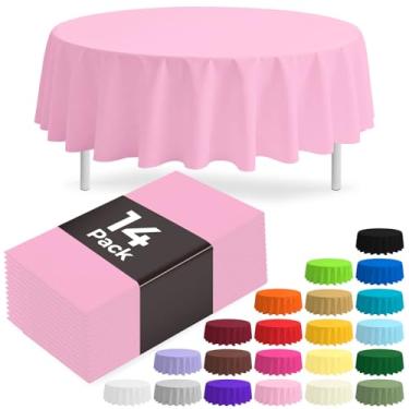 Imagem de JSQBSECL Pacote com 14 toalhas de mesa de plástico rosa, 213 cm, descartáveis, de plástico, para festas (rosa, 213 cm redonda)