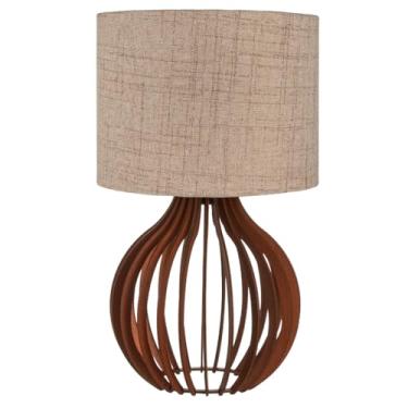 Imagem de Abajur de Mesa com Cúpula de Tecido Linho | Luminária Decorativa para Quarto e Sala – Estilo Rústico Retrô (Cedro/Retro escuro)