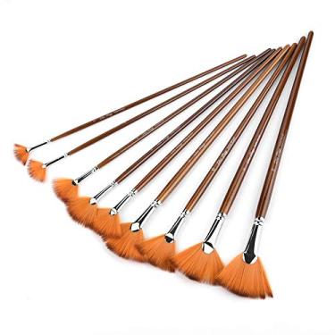 Imagem de Yctze 9 Peças de Pincéis de Desenho Em Formato de Leque de Cabelo de Nylon Marrom Com Tubos de Liga de Alumínio para Pintura Em Guache e Aquarela - Ideais para Artistas e Iniciantes