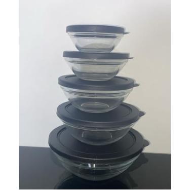 Imagem de Conjunto 5 Potes de Vidro Redondo com Tampa Preta – Tigelas Herméticas para Armazenamento de Alimentos