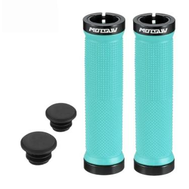 Imagem de 1 par de manoplas azuis para guidão de bicicleta, extremidades de barra de borracha antiderrapantes com trava única para bicicletas de montanha, BMX, MTB, Cruiser e Scooter, design ergonômico