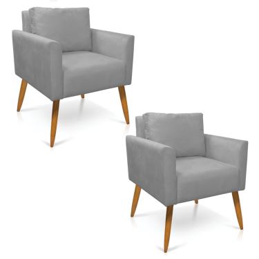 Imagem de Kit 2 Poltronas Aline Suede Cinza Pés Palito Castanho - D'Rossi