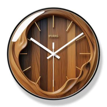 Imagem de Relógio de parede com design de grão de madeira de 30 cm silencioso se