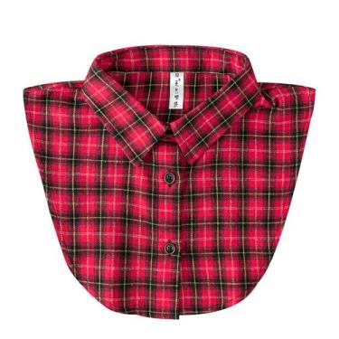 Imagem de Colar falso removível de algodão xadrez vermelho para mulheres e menin