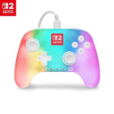 Imagem de Controle com fio PowerA Advantage para Nintendo Switch 2 com Lumectra - Branco, oficialmente licenciado, iluminação RGB, efeitos Hall, botões mapeáveis, botão C, controle Pro
