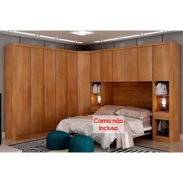 Imagem de Quarto Casal Completo Rizon-linea 7 Peças ( 1 Armário Aéreo + 3 Guarda Roupas + 1 Closet Obliquo + 2 Complementos) Qcm106 Cumaru