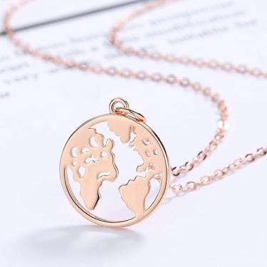 Imagem de Colar com mapa do mundo para homens e mulheres, pingente de globo de aço inoxidável, hipoalergênico, redondo, recortado, corrente de moedas, joias modernas, presente de viagem, 45CM, Aço inoxidável